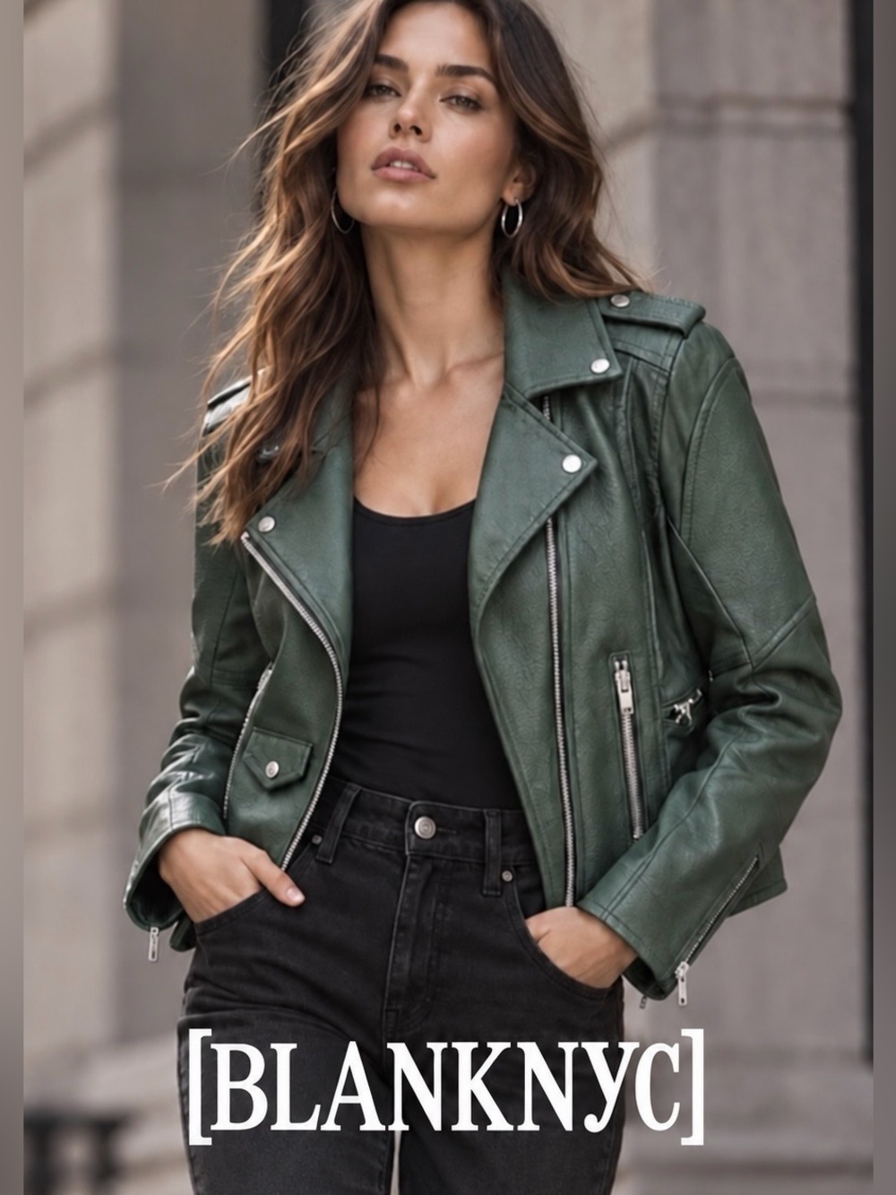 Blank NYC Forest Green Leather Moto Jacket Medium Size M
